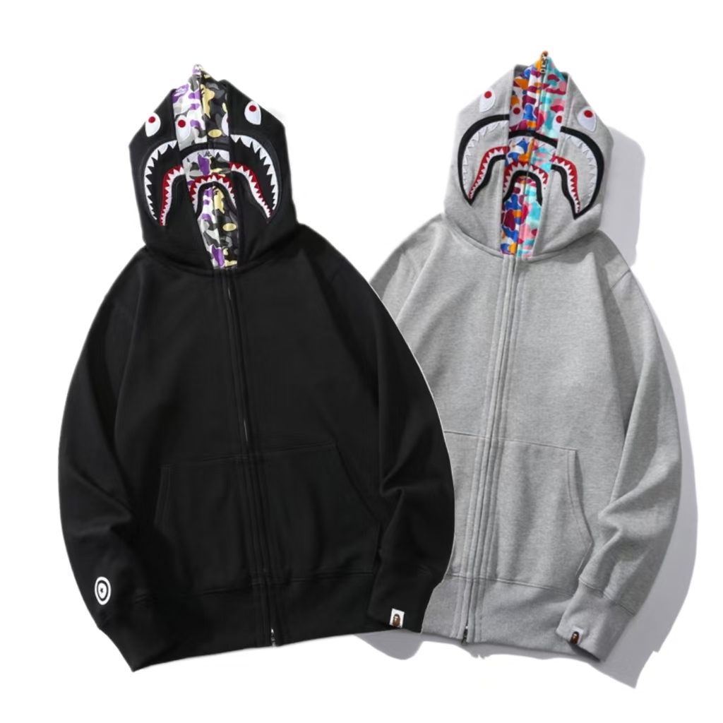 BAPE Color Camo Shark Wide Fit Full Zip Double Hoodie Black/Grey