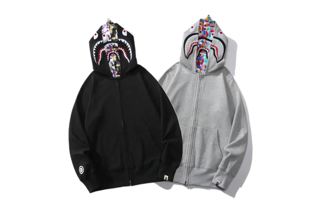 BAPE Color Camo Shark Wide Fit Full Zip Double Hoodie Black/Grey