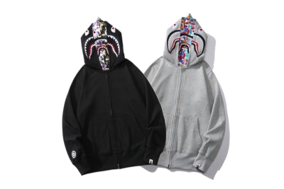 BAPE Color Camo Shark Wide Fit Full Zip Double Hoodie Black/Grey 01