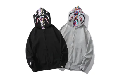 BAPE Color Camo Shark Wide Fit Full Zip Double Hoodie Black/Grey 01