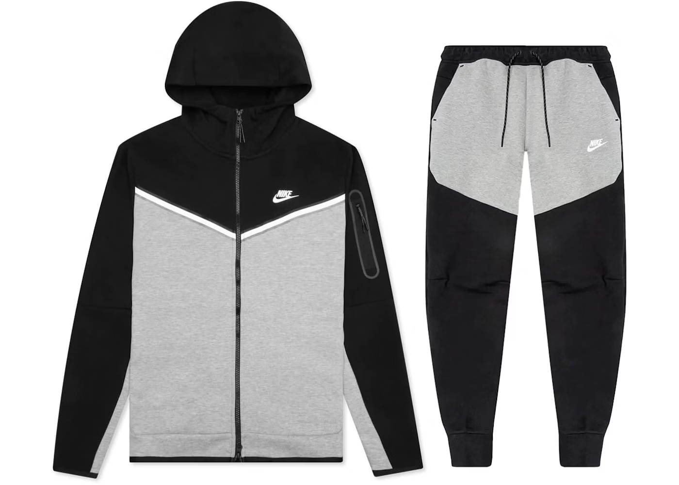 Nike Sportswear Tech Fleece Full Zip Hoodie & Joggers Set Black/Dark Grey Heather/White