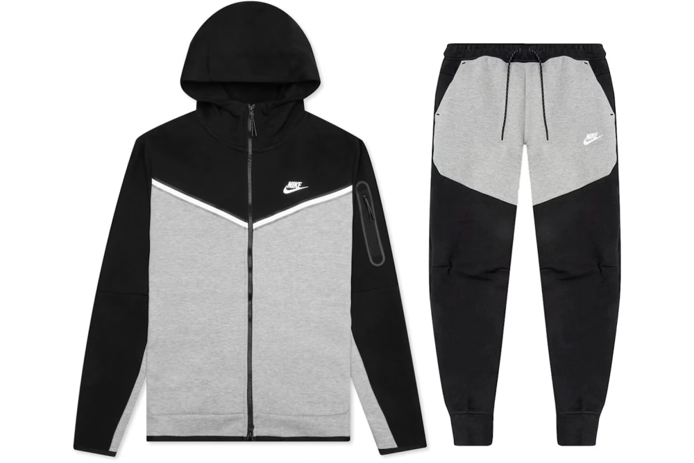 Nike Sportswear Tech Fleece Full Zip Hoodie & Joggers Set Black/Dark Grey Heather/White