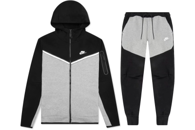 Nike Sportswear Tech Fleece Full Zip Hoodie & Joggers Set Black/Dark Grey Heather/White 01