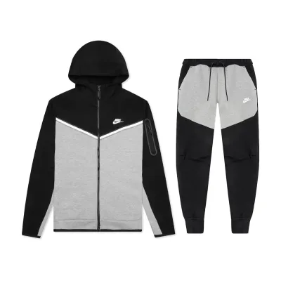 Nike Sportswear Tech Fleece Full Zip Hoodie & Joggers Set Black/Dark Grey Heather/White 01