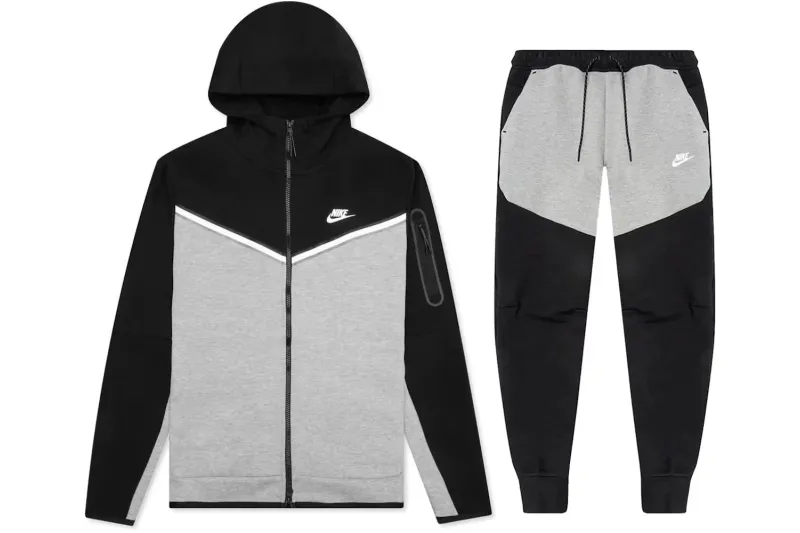 Nike Sportswear Tech Fleece Full Zip Hoodie & Joggers Set Black/Dark Grey Heather/White