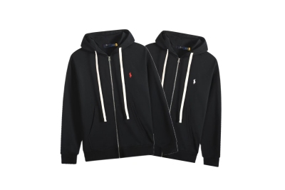 Polo Ralph Lauren Hoodie Black with White Lace 01