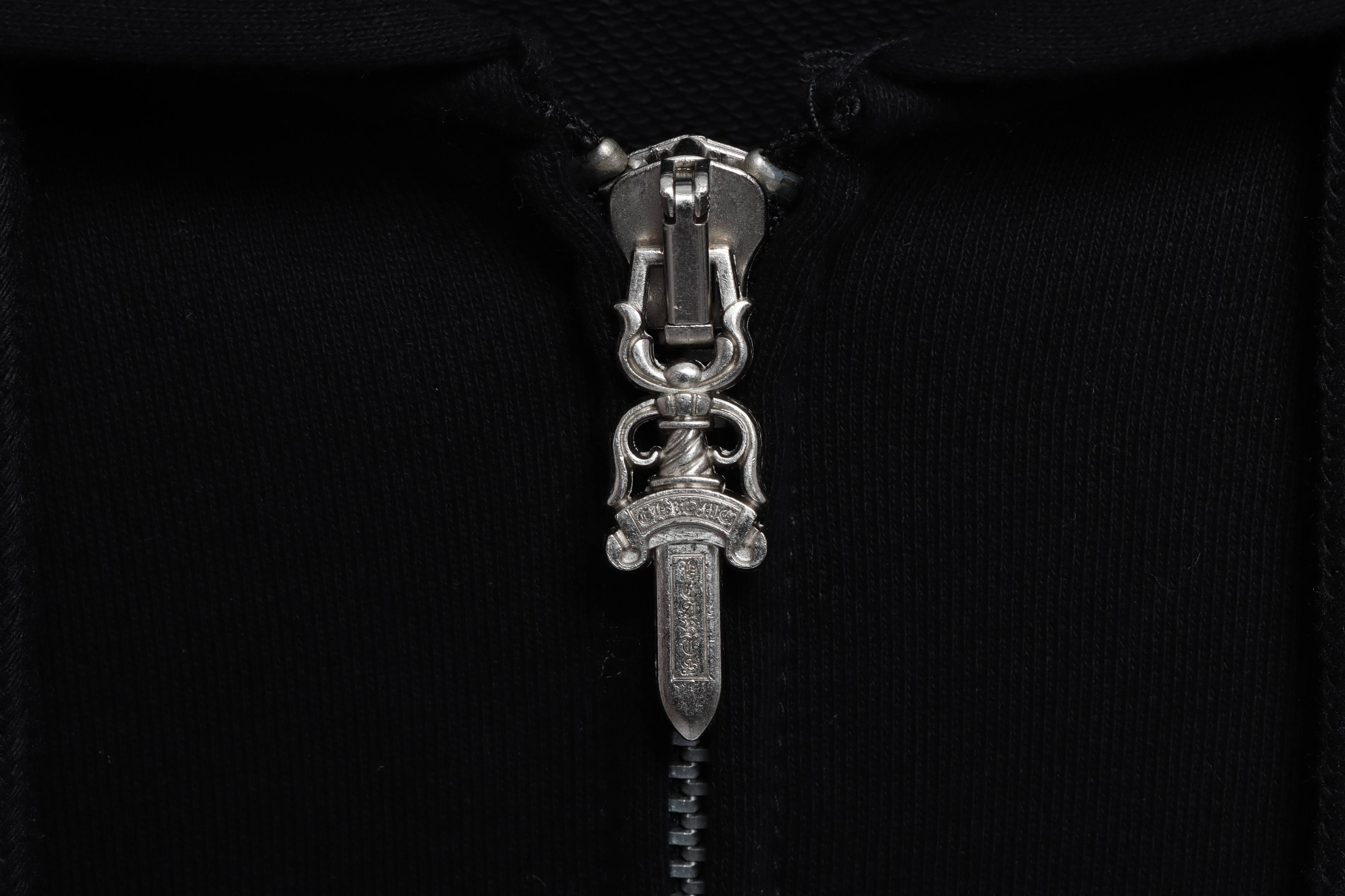 CHROME HEARTS Black Leather Cross Zip Up Hoodie