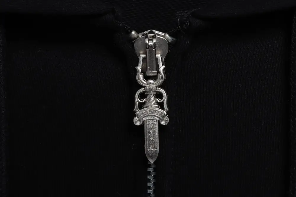 CHROME HEARTS Black Leather Cross Zip Up Hoodie