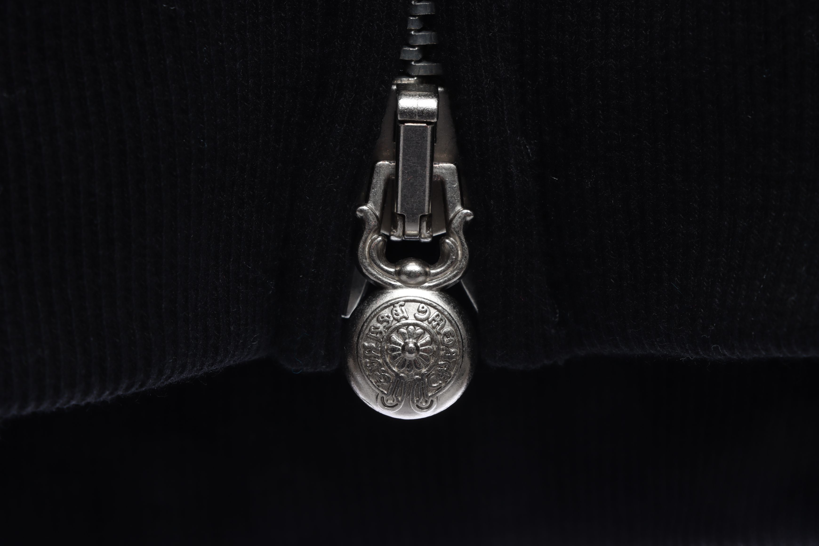 CHROME HEARTS Black Leather Cross Zip Up Hoodie