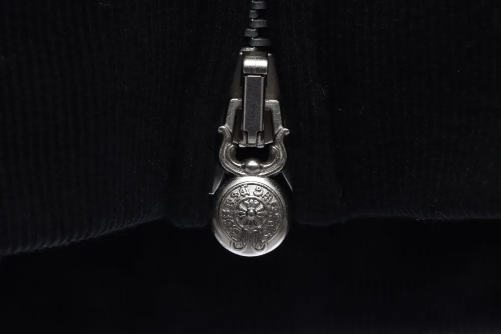 CHROME HEARTS Black Leather Cross Zip Up Hoodie
