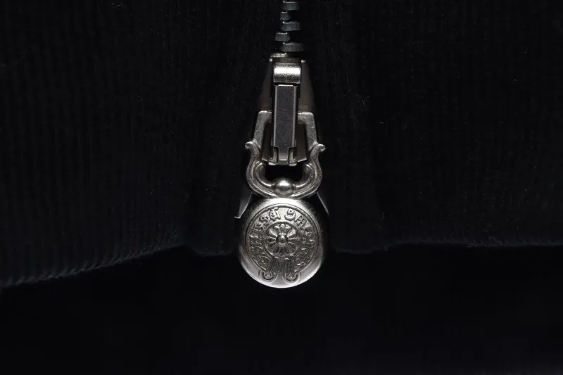CHROME HEARTS Black Leather Cross Zip Up Hoodie