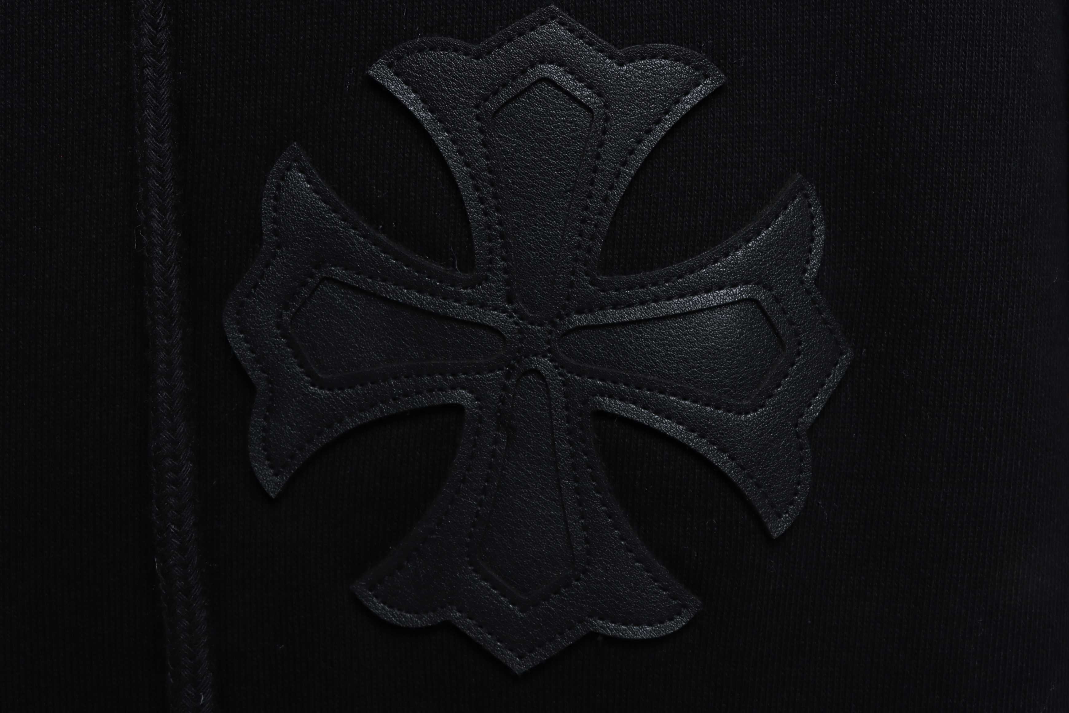 CHROME HEARTS Black Leather Cross Zip Up Hoodie