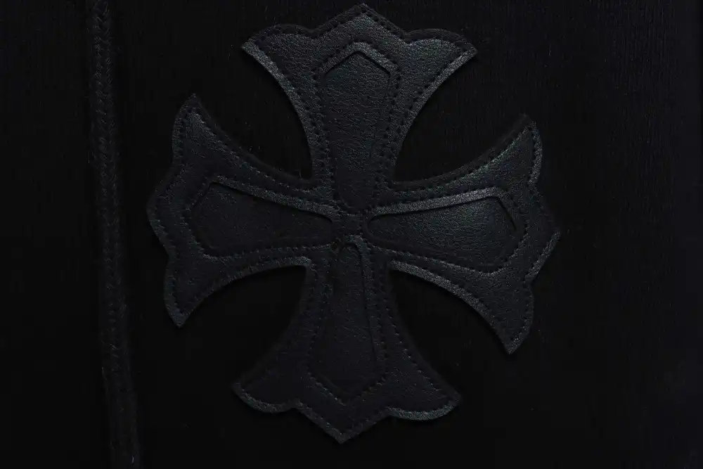 CHROME HEARTS Black Leather Cross Zip Up Hoodie