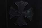 CHROME HEARTS Black Leather Cross Zip Up Hoodie