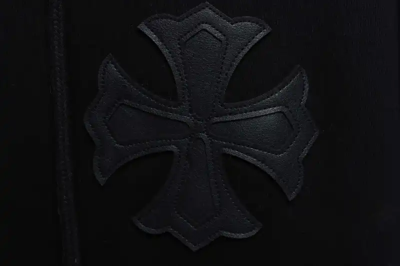 CHROME HEARTS Black Leather Cross Zip Up Hoodie