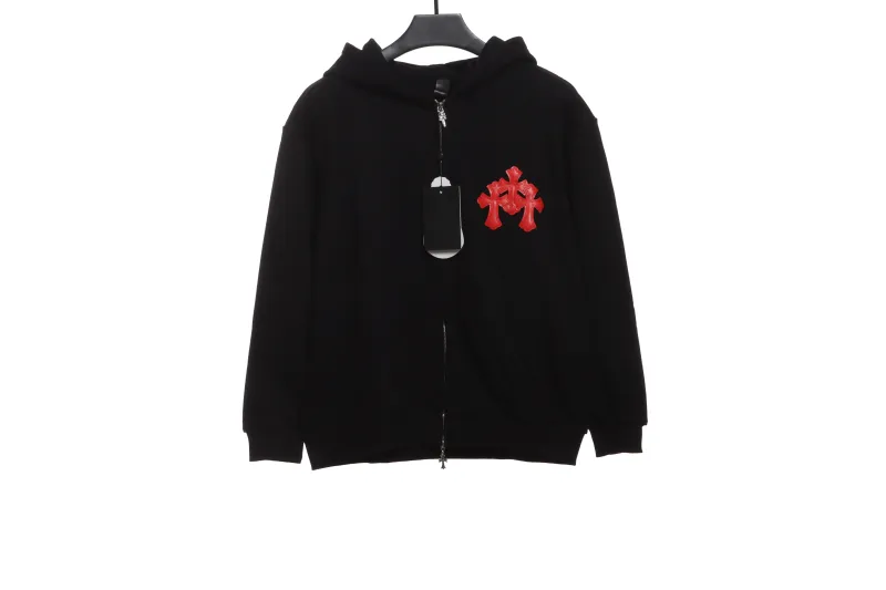 CHROME HEARTS Red Triple Cross Zip Up Hoodie