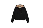 Burberry Zip Up Hoodie With Check Hood Black Archive Beige