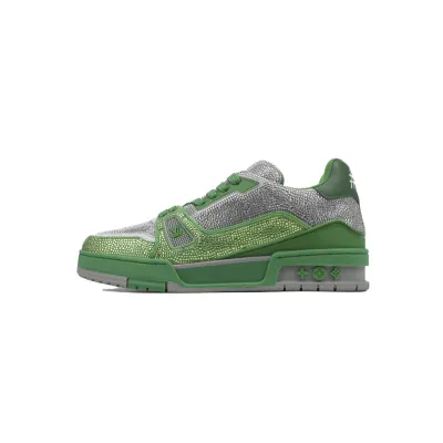Louis Vuitton LV Trainer Crystals Grey/Green Sneakers 01