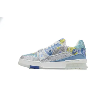 Louis Vuitton LV Trainer Crystals Light Blue/Silver Sneakers 01