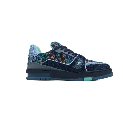 RSOUTFIT Louis Vuitton LV Trainer Crystals Black/Navy Blue Sneakers 02
