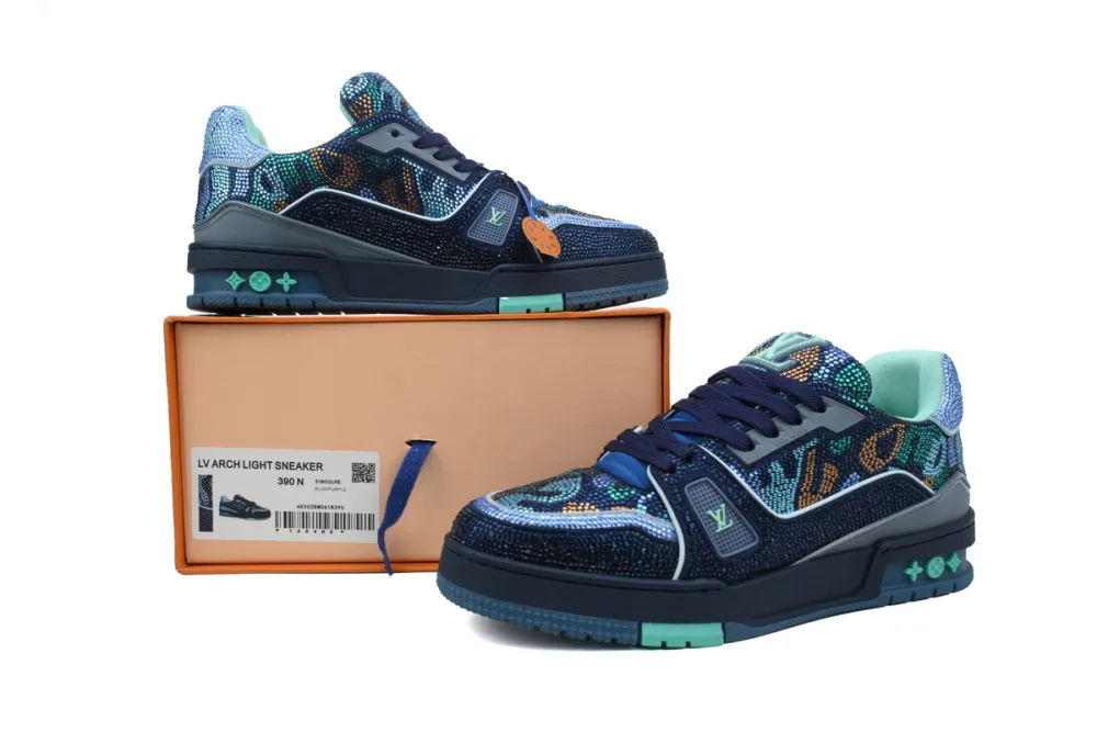 RSOUTFIT Louis Vuitton LV Trainer Crystals Black/Navy Blue Sneakers