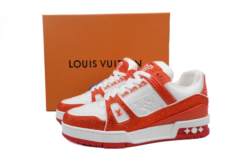 Louis Vuitton LV Trainer Sneaker Swarovksi Crystals Orange 1ACVXV