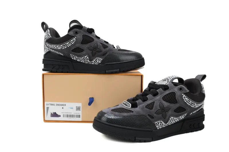 RSOUTFIT Louis Vuitton LV Skate Black Grey Crystal Sneakers
