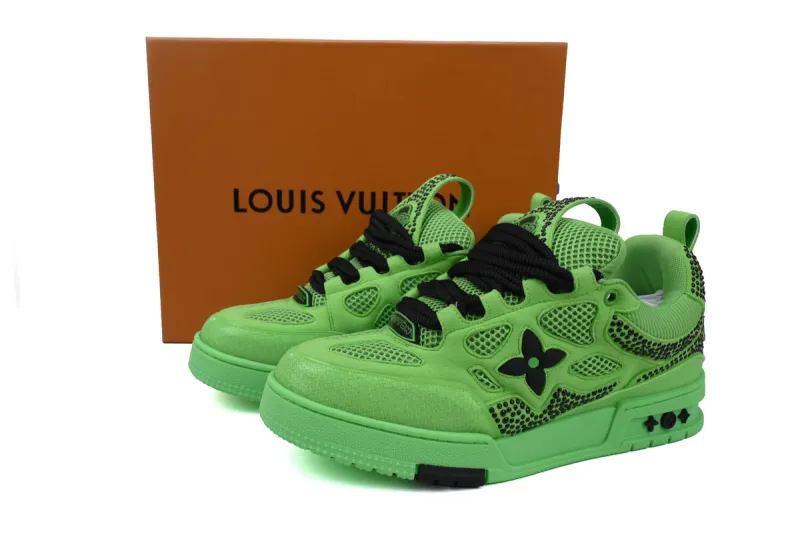 RSOUTFIT Louis Vuitton Neon Green Crystal LV Skate Sneakers