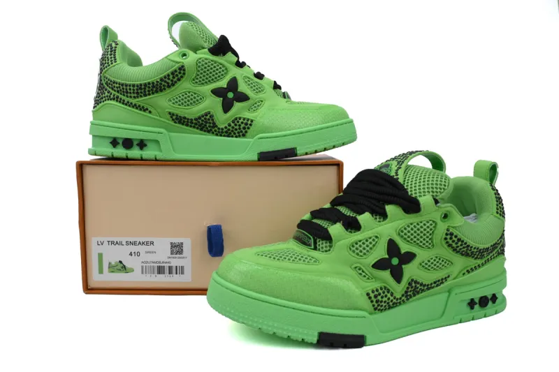 RSOUTFIT Louis Vuitton Neon Green Crystal LV Skate Sneakers