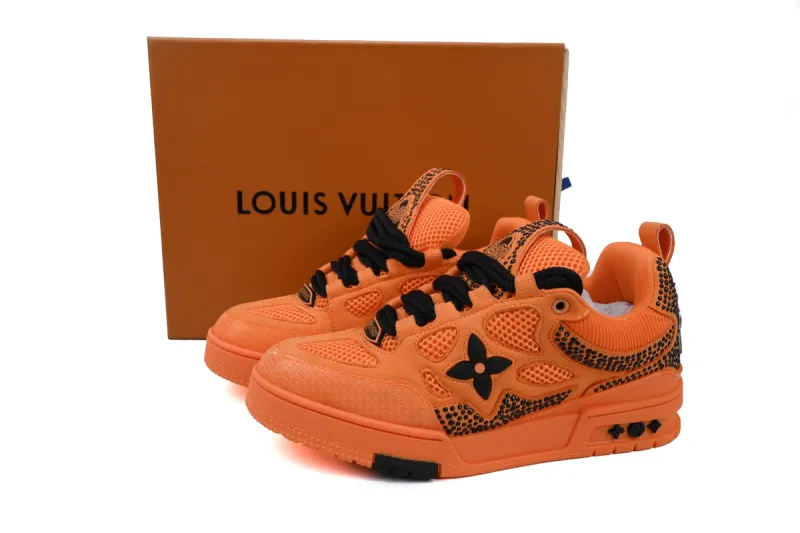 RSOUTFIT Louis Vuitton Neon Orange Crystal LV Skate Sneakers