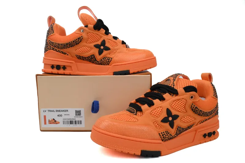 RSOUTFIT Louis Vuitton Neon Orange Crystal LV Skate Sneakers