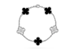 Van Cleef & Arpels White Gold Diamond Onyx Vintage Alhambra bracelet, 5 motifs