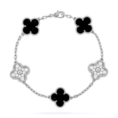 Van Cleef & Arpels White Gold Diamond Onyx Vintage Alhambra bracelet, 5 motifs 01