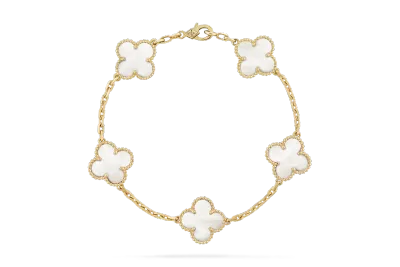 Van Cleef & Arpels yellow gold Mother-of-pearl Vintage Alhambra bracelet 5 motifs 01