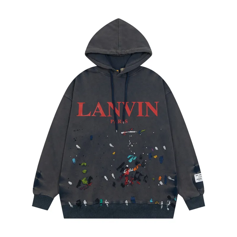 Lanvin x Gallery Dept. Logo Hoodie With A Worn Effect And Paint Marks Navy Blue