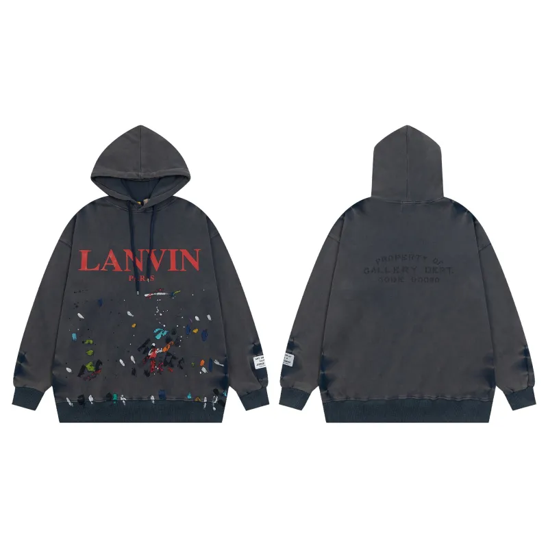 Lanvin x Gallery Dept. Logo Hoodie With A Worn Effect And Paint Marks Navy Blue