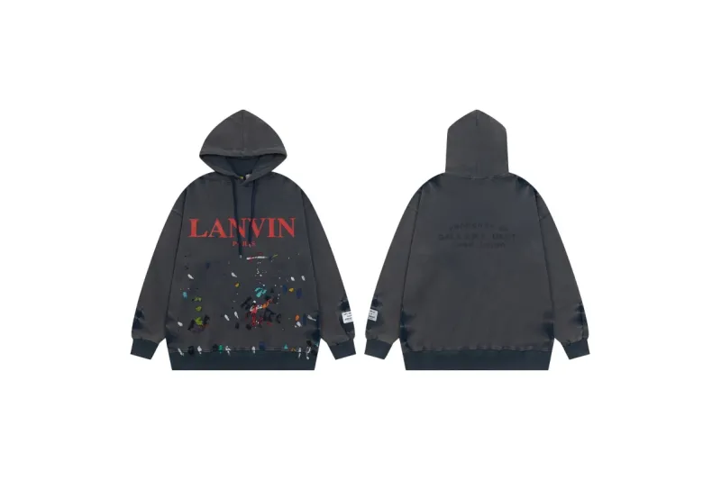 Lanvin x Gallery Dept. Logo Hoodie With A Worn Effect And Paint Marks Navy Blue