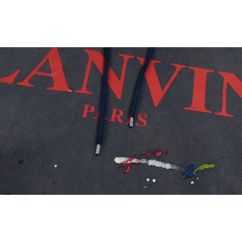 Lanvin x Gallery Dept. Logo Hoodie With A Worn Effect And Paint Marks Navy Blue