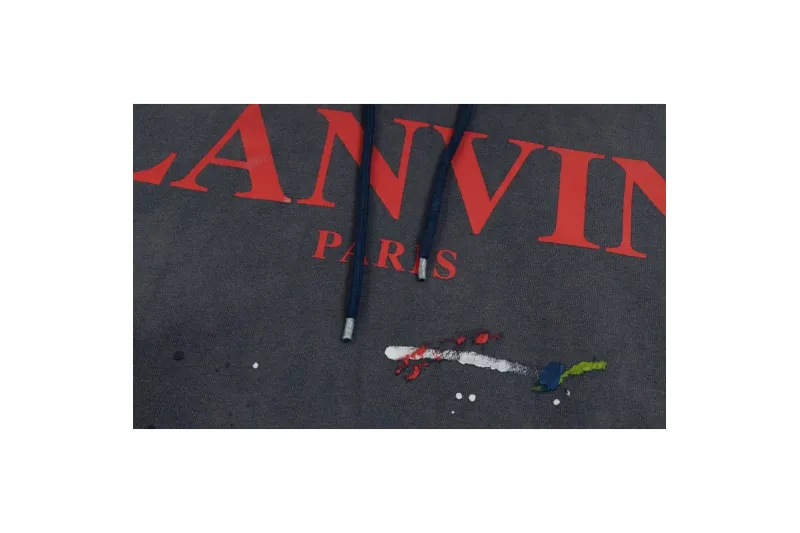 Lanvin x Gallery Dept. Logo Hoodie With A Worn Effect And Paint Marks Navy Blue