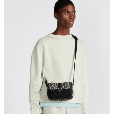 Dior Mini Saddle Bag with Strap Beige/Black  02