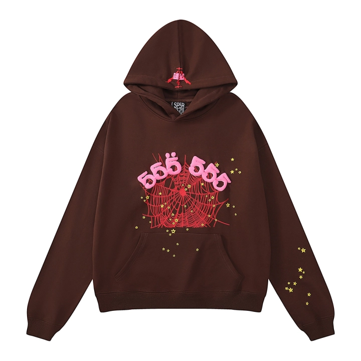 Sp5der Angel Number Hoodie Brown