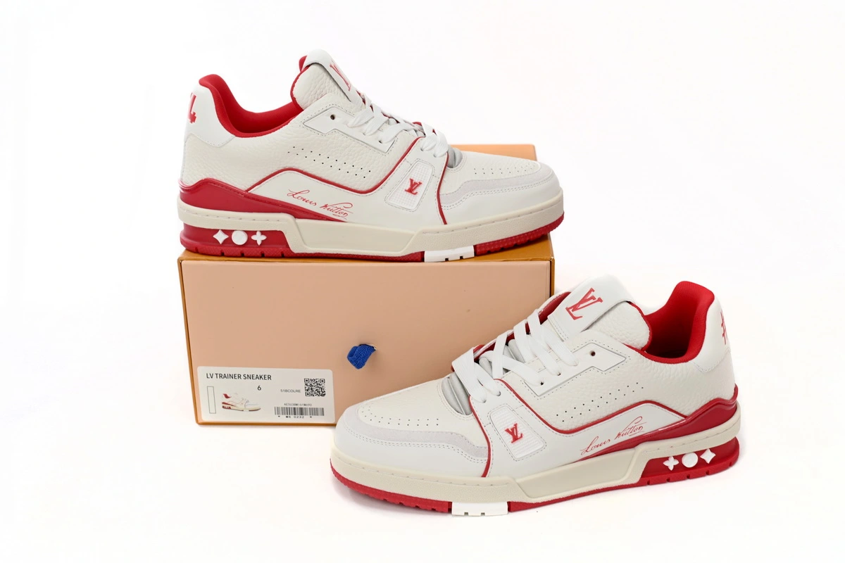 Louis Vuitton LV Trainer White Red Lychee Pattern 1ABFA9