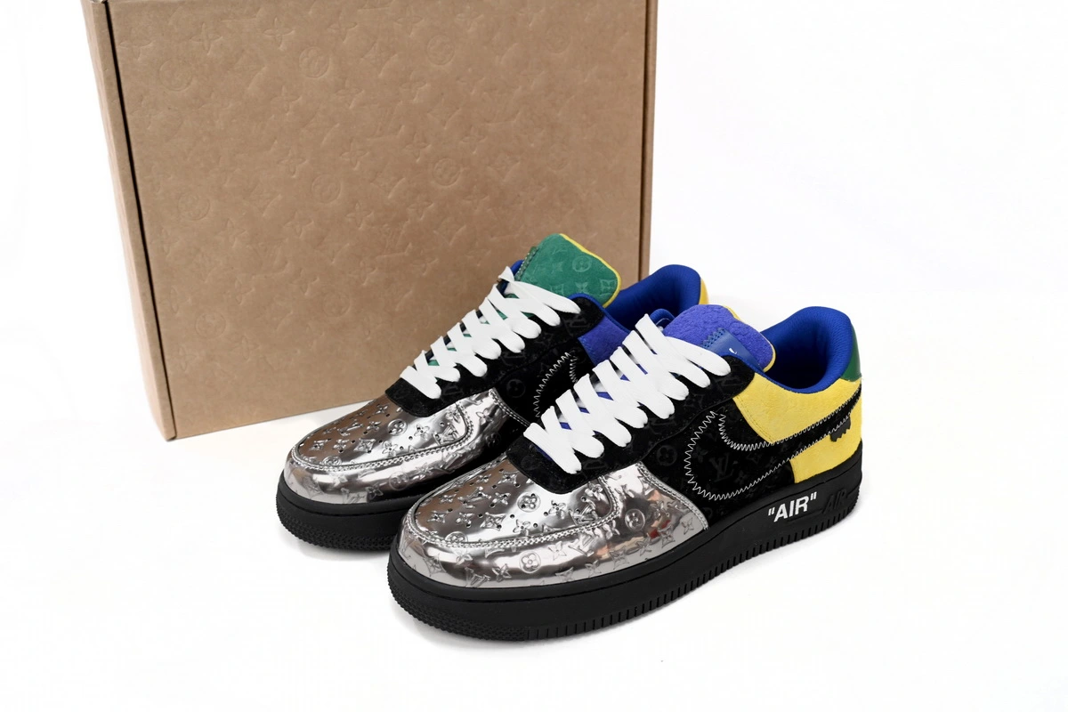 Louis Vuitton Nike Air Force 1 Low By Virgil Abloh Black Metallic Silver 1A9VCH
