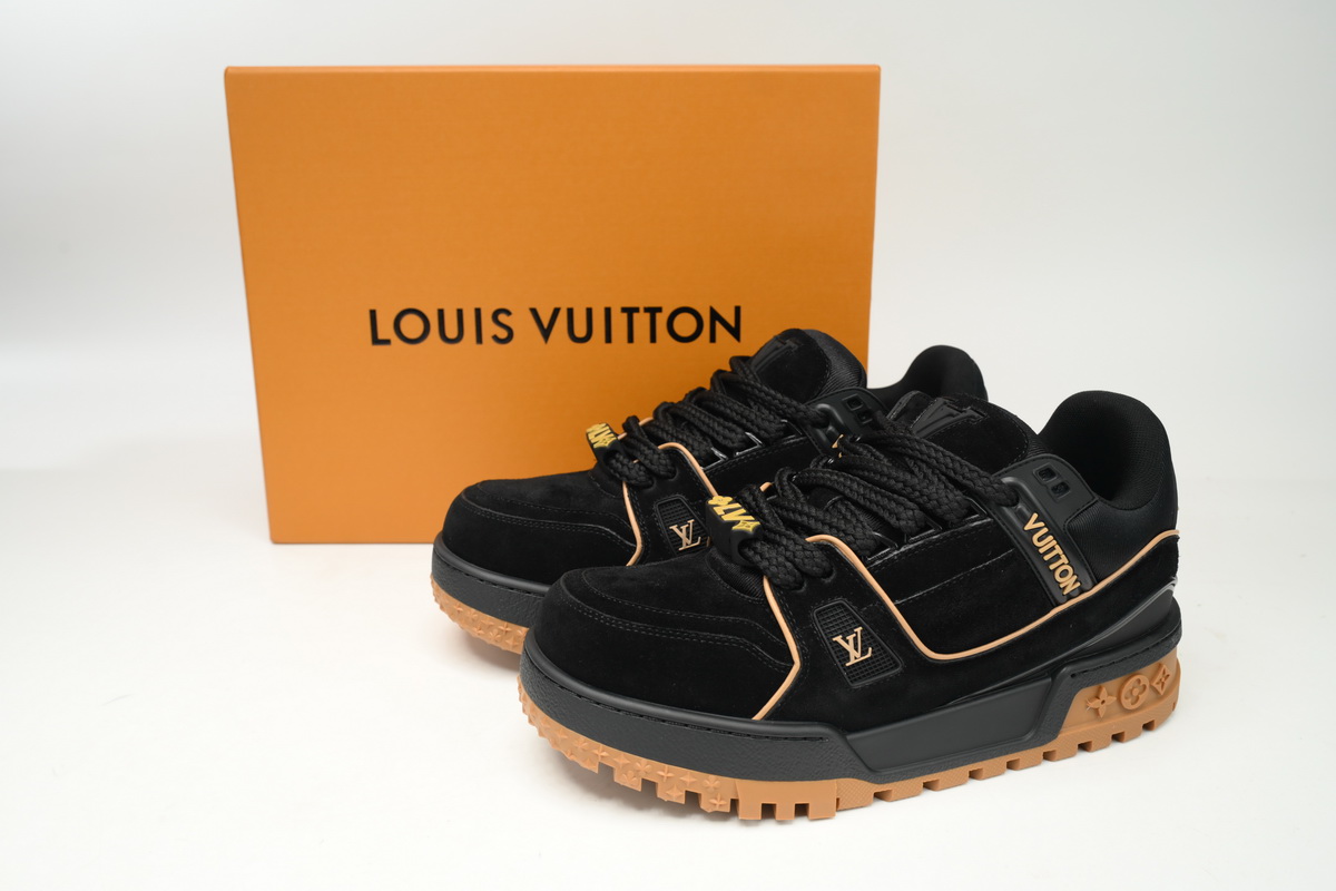Louis Vuitton Trainer Maxi Black Brown Suede 1ABM30
