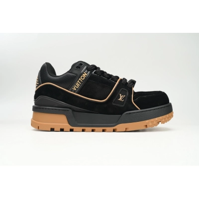 Louis Vuitton Trainer Maxi Black Brown Suede 1ABM30 02
