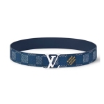 Louis Vuitton LV Initiales 40mm Reversible Belt Damier Heritage Blue