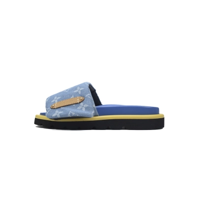 Louis Vuitton Blue Monogram Nylon Pool Pillow Comfort Flat Slides 01