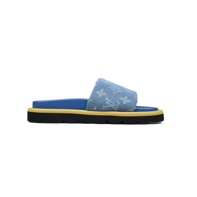 Louis Vuitton Blue Monogram Nylon Pool Pillow Comfort Flat Slides 02