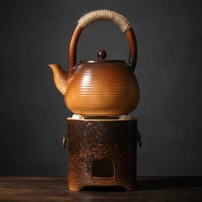 Ceramic Clay Stove Charcoal Heating Integrated Teapot 01