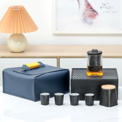 Black Pottery Travel Kung Fu Tea Set Tea Cup Tea Tray Teapot 02
